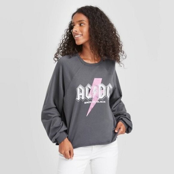 AC/DC Cropped Graphic Sweatshirt - Charcoal S - Picture 1 of 4